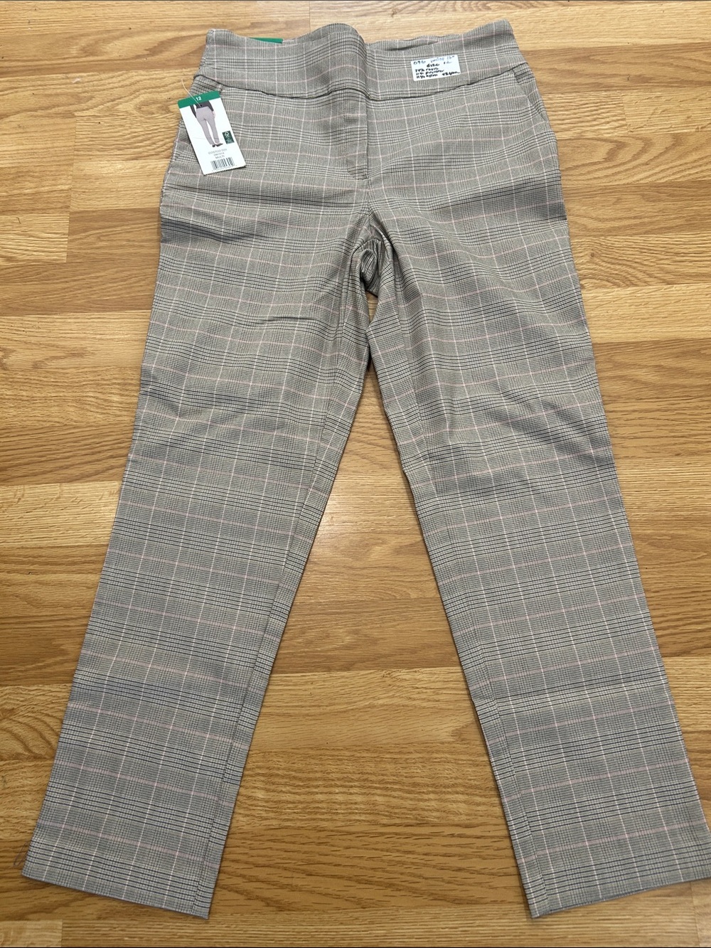 O96. Plaid Slim Fit Pants - Gray Beige